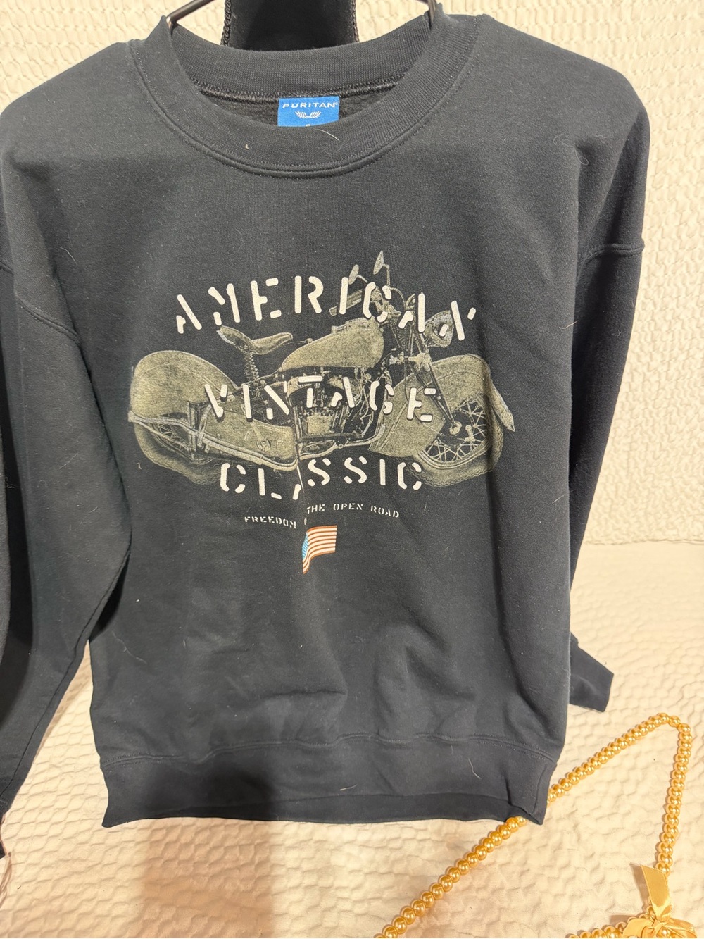American Vintage Black Crewneck Sweatshirt with Motorcycle Graphic